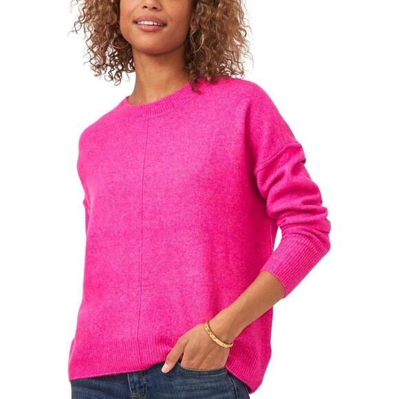 Vince Camuto Hot Pink Cozy Soft Boxy Crew Neck Sweater Plus Size 1X - Picture 1 of 6